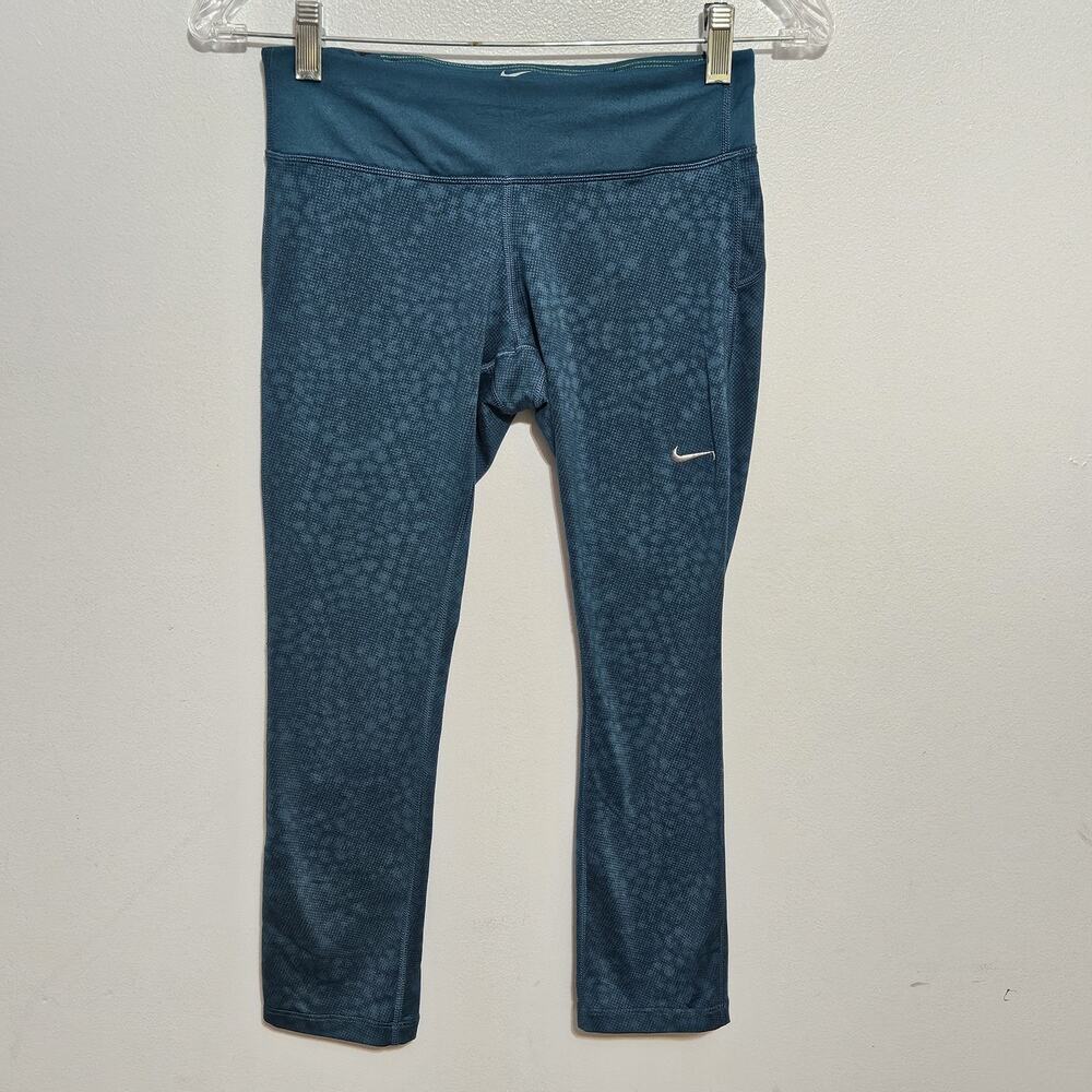 Nike Womens Leggings Dri-Fit Running XS Green Logo Athletic Pants Pockets